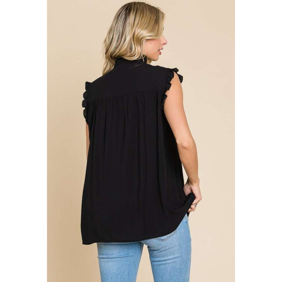 Culture Code Full Size Frill Edge Smocked Sleeveless Top Black / S Apparel and Accessories