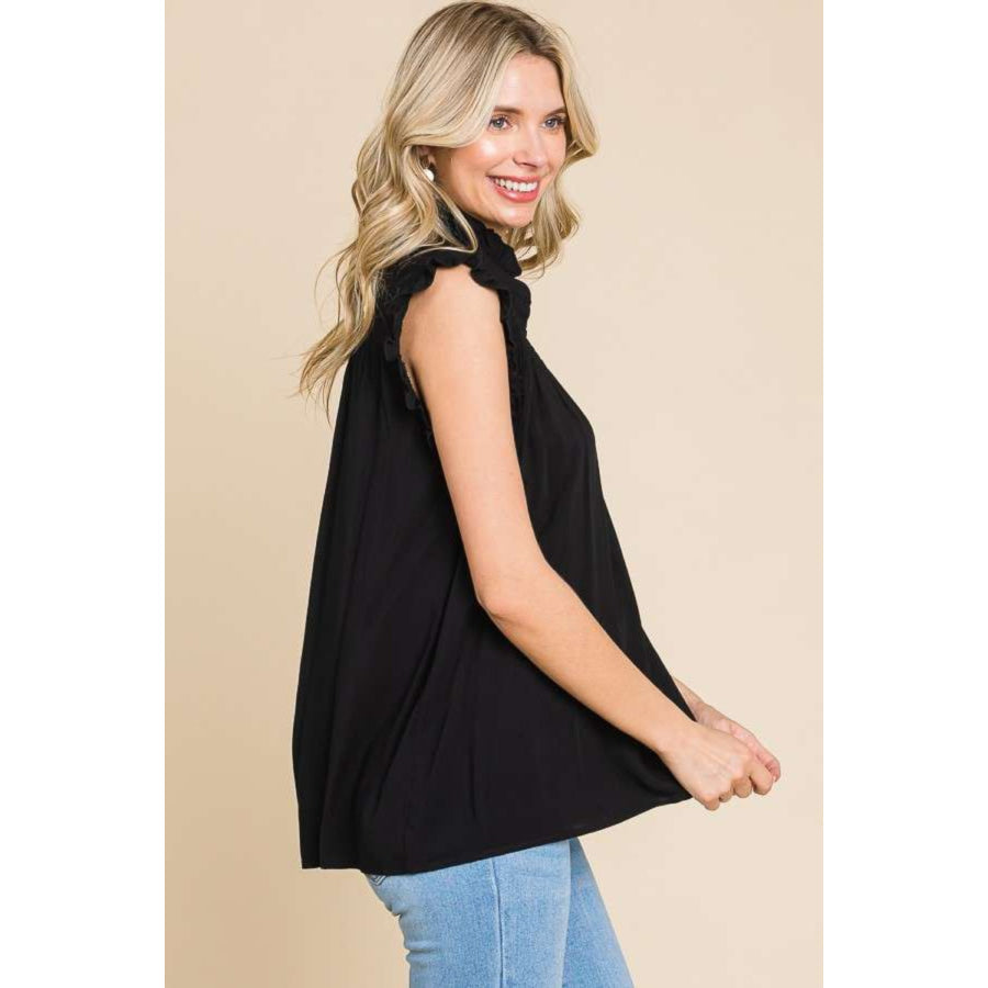 Culture Code Full Size Frill Edge Smocked Sleeveless Top Apparel and Accessories