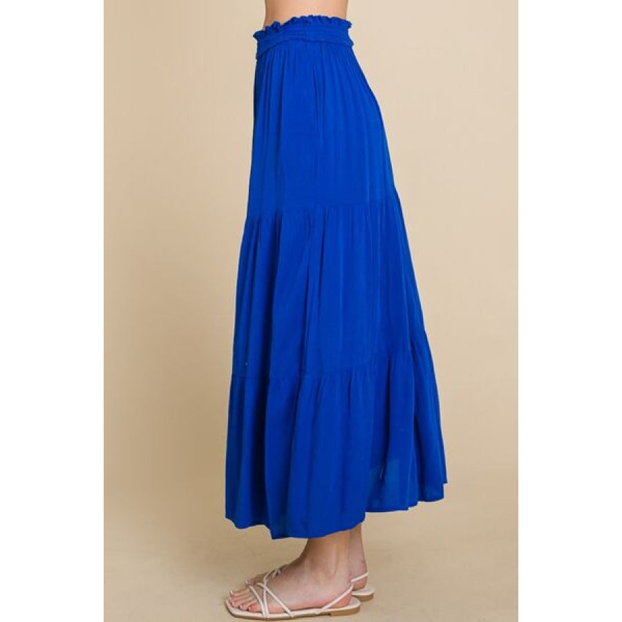 Culture Code Full Size Frill Ruched Midi Skirt ROYAL / S Apparel and Accessories