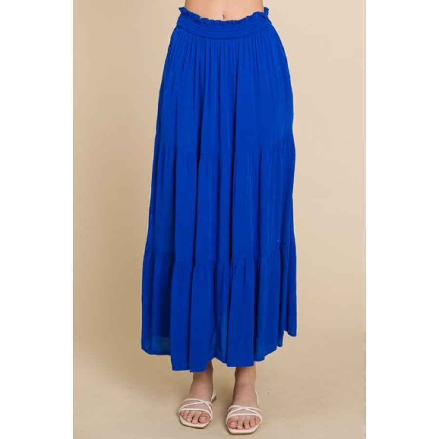 Culture Code Full Size Frill Ruched Midi Skirt ROYAL / S Apparel and Accessories