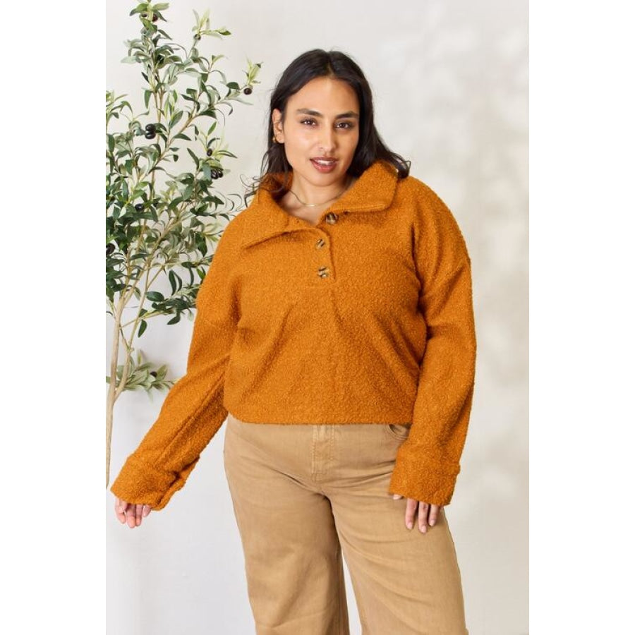 Culture Code Full Size Half Button Turtleneck Sweatshirt Ginger / S
