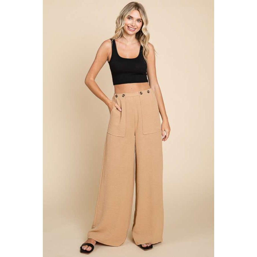 Culture Code Full Size High Waist Wide Leg Cargo Pants Iced Coffee / S Apparel and Accessories