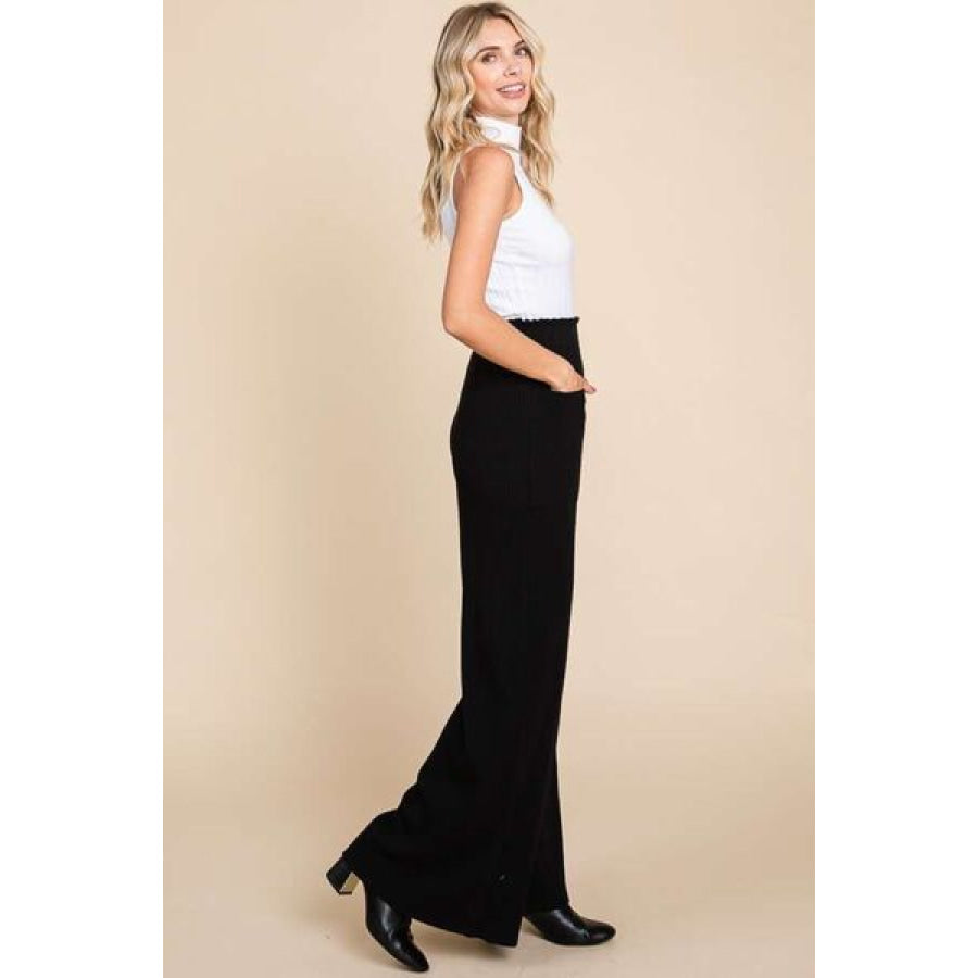 Culture Code Full Size High Waist Wide Leg Pants BLACK / S Apparel and Accessories