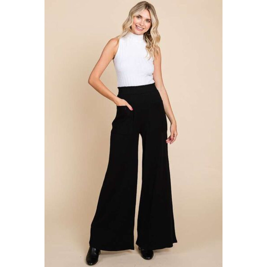 Culture Code Full Size High Waist Wide Leg Pants BLACK / S Apparel and Accessories
