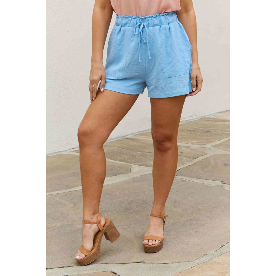 Culture Code Full Size High Waisted Paper bag Shorts in Blue Bell Clothing