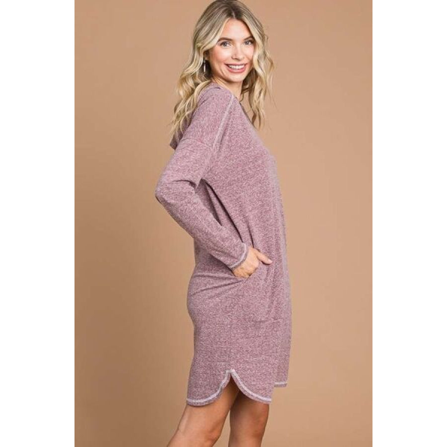 Culture Code Full Size Hooded Long Sleeve Sweater Dress Apparel and Accessories