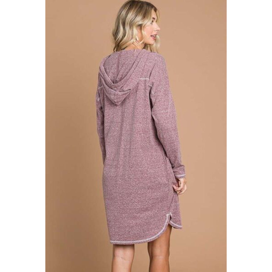 Culture Code Full Size Hooded Long Sleeve Sweater Dress VIVIDMERLOT / S Apparel and Accessories
