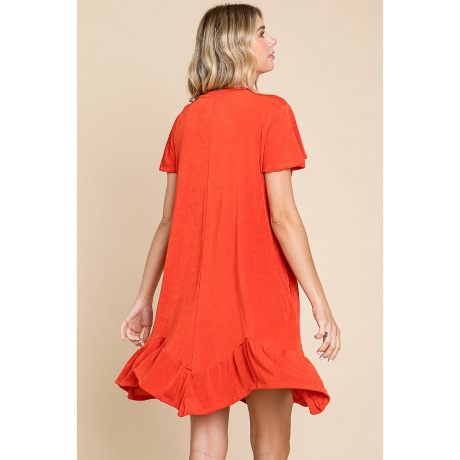 Culture Code Full Size Notched Short Sleeve Dress Scarlet / S Apparel and Accessories