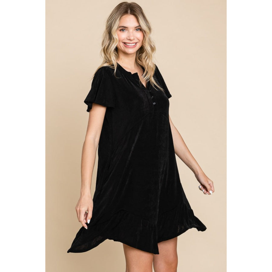 Culture Code Full Size Notched Short Sleeve Dress Apparel and Accessories