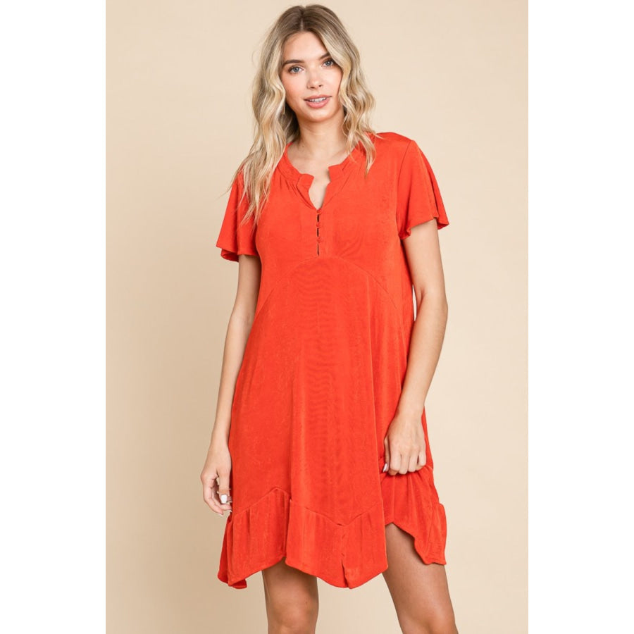 Culture Code Full Size Notched Short Sleeve Dress Apparel and Accessories