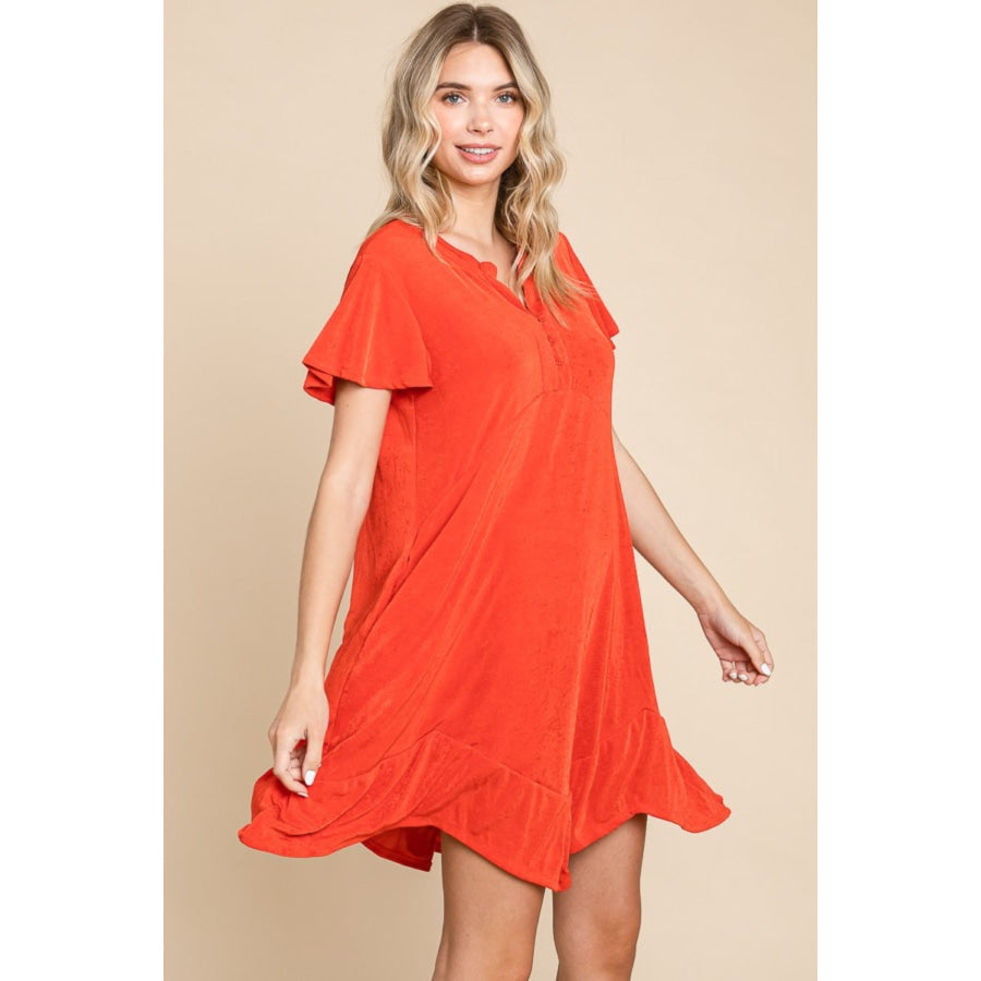 Culture Code Full Size Notched Short Sleeve Dress Apparel and Accessories