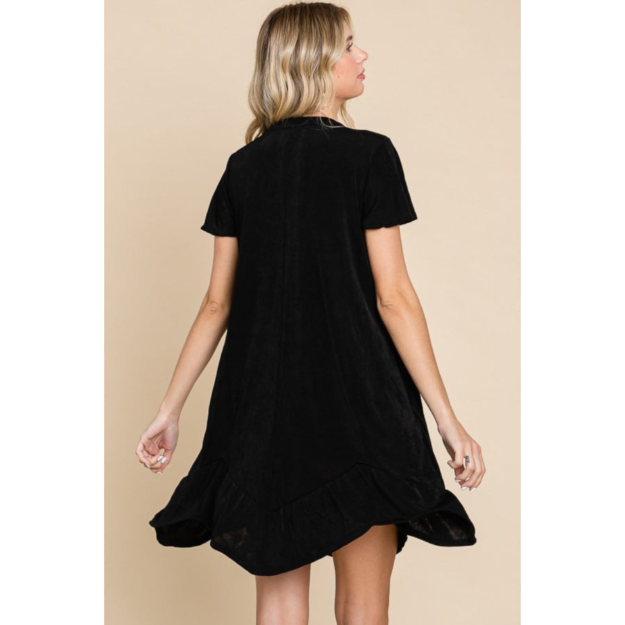 Culture Code Full Size Notched Short Sleeve Dress Apparel and Accessories