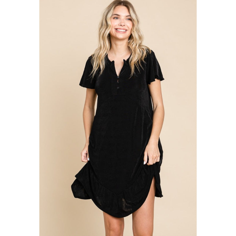 Culture Code Full Size Notched Short Sleeve Dress Apparel and Accessories