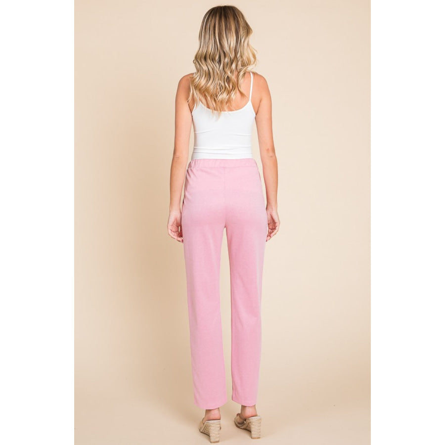 Culture Code Full Size Pin Tuck Detail Slim Pants Pink / S Apparel and Accessories