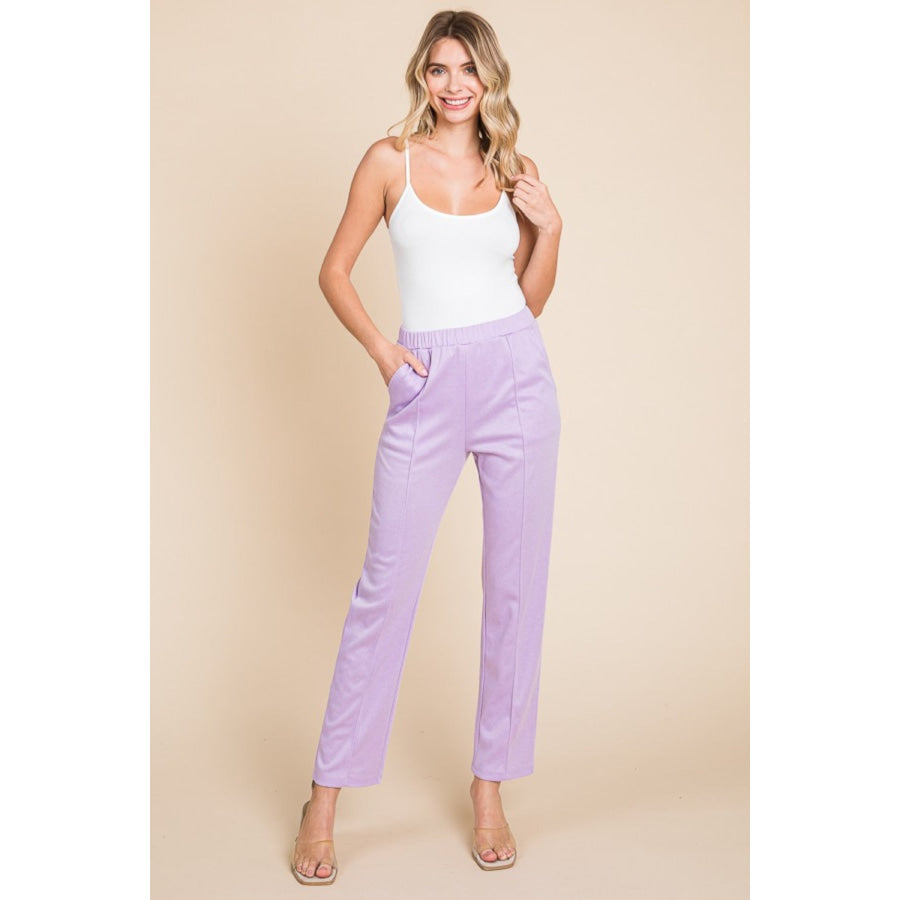 Culture Code Full Size Pin Tuck Detail Slim Pants Lilac / S Apparel and Accessories