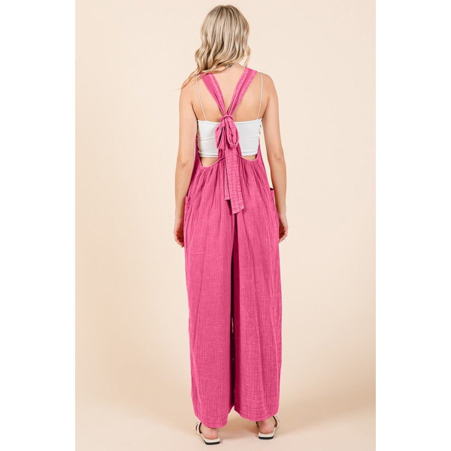 Culture Code Full Size Pocketed Sleeveless Wide Leg Overalls Pink Girl / S Apparel and Accessories