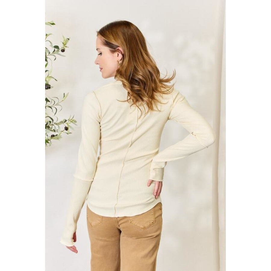 Culture Code Full Size Ribbed Round Neck Long Sleeve Top
