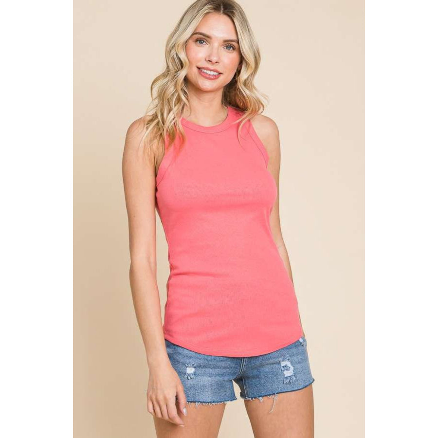 Culture Code Full Size Ribbed Round Neck Tank New Coral Pink / S Apparel and Accessories