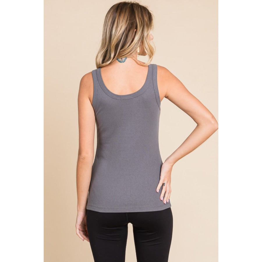 Culture Code Full Size Ribbed Scoop Neck Tank Cold Charcoal / S Apparel and Accessories