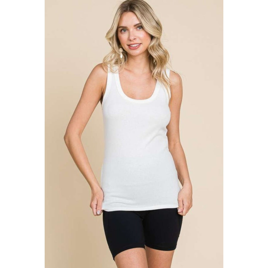 Culture Code Full Size Ribbed Scoop Neck Tank Soft White / S Apparel and Accessories