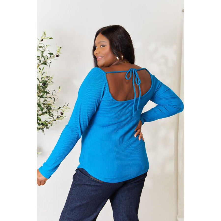 Culture Code Full Size Ribbed Sweetheart Neck Knit Top Blue Teal / S Clothing