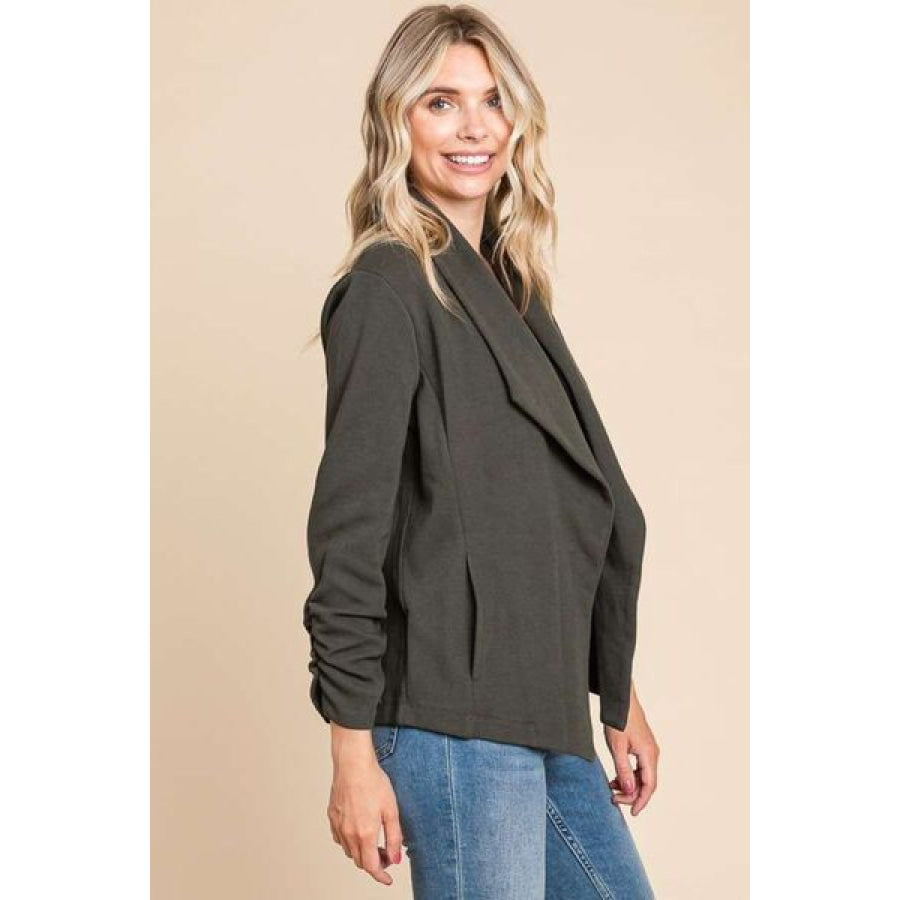 Culture Code Full Size Ruched Open Front Long Sleeve Jacket Apparel and Accessories