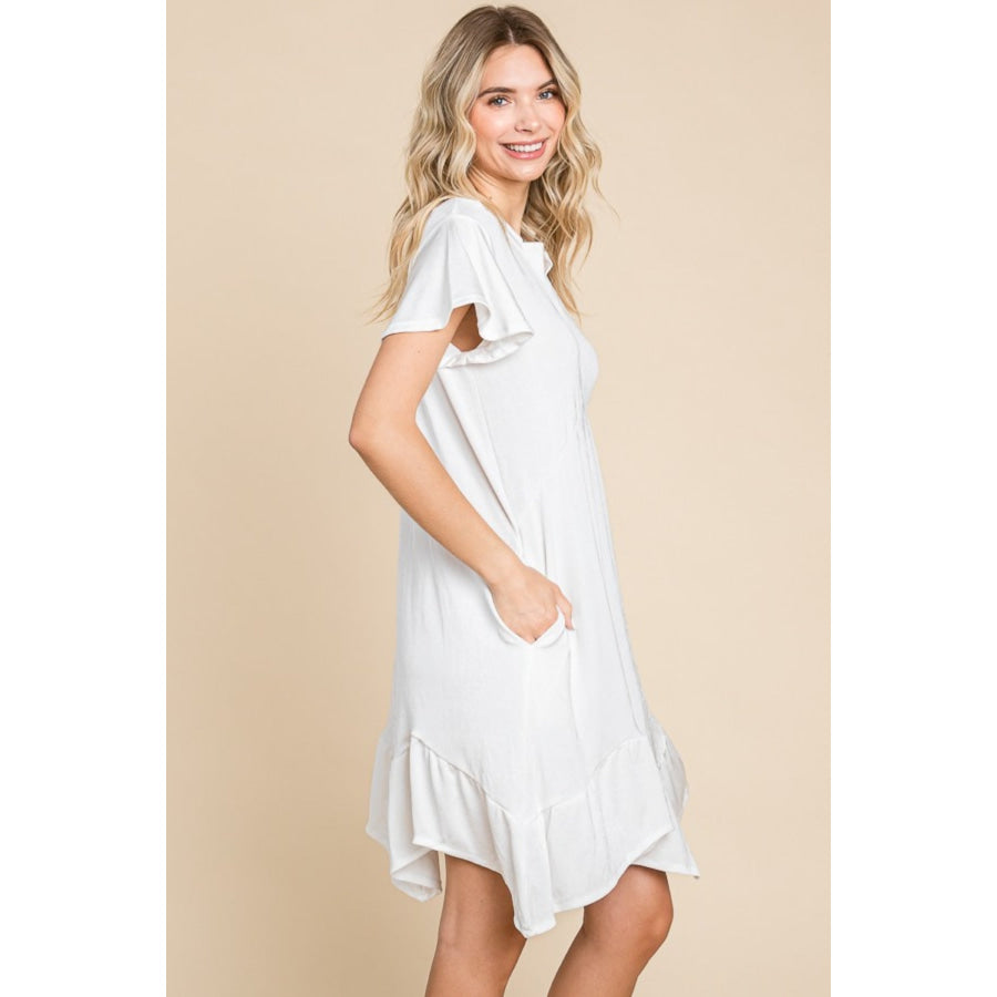 Culture Code Full Size Short Sleeve Ruffled Asymmetric Hem Dress Apparel and Accessories