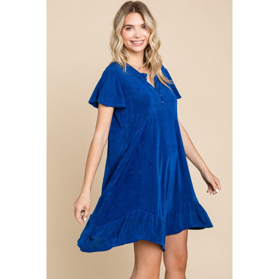 Culture Code Full Size Short Sleeve Ruffled Asymmetric Hem Dress Apparel and Accessories