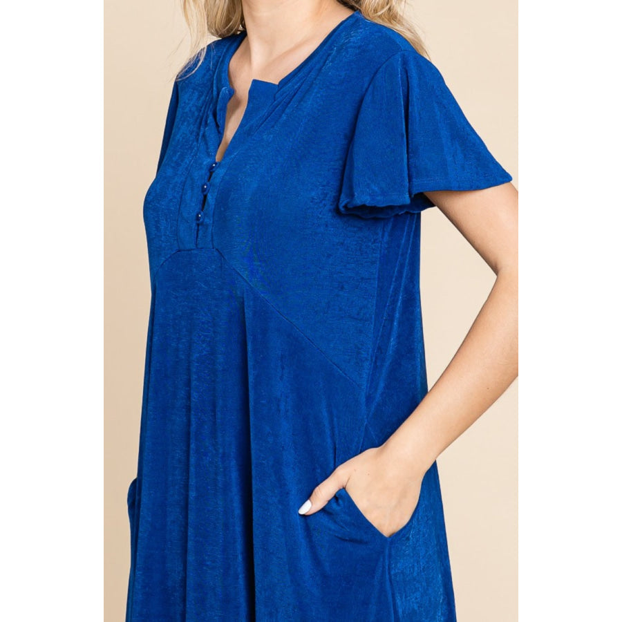 Culture Code Full Size Short Sleeve Ruffled Asymmetric Hem Dress Apparel and Accessories