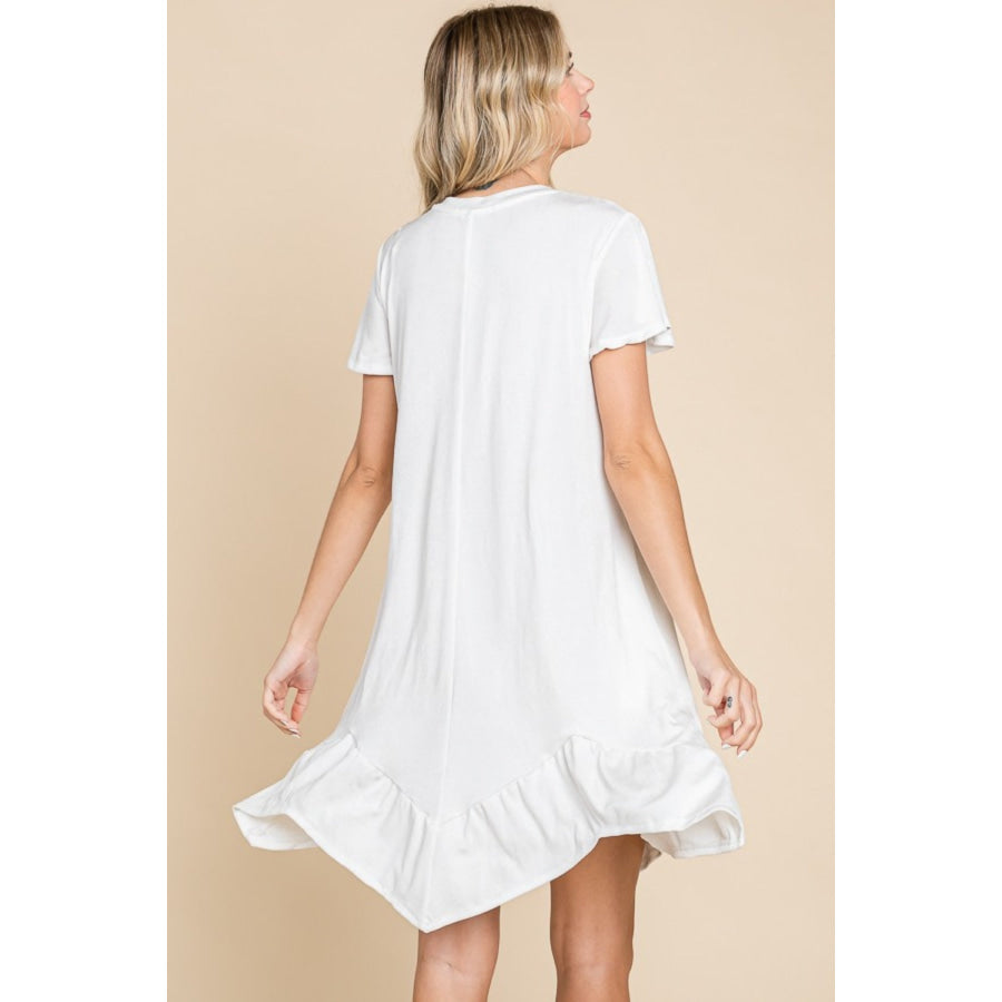 Culture Code Full Size Short Sleeve Ruffled Asymmetric Hem Dress Apparel and Accessories