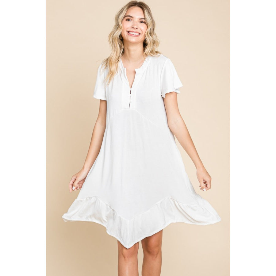 Culture Code Full Size Short Sleeve Ruffled Asymmetric Hem Dress Apparel and Accessories