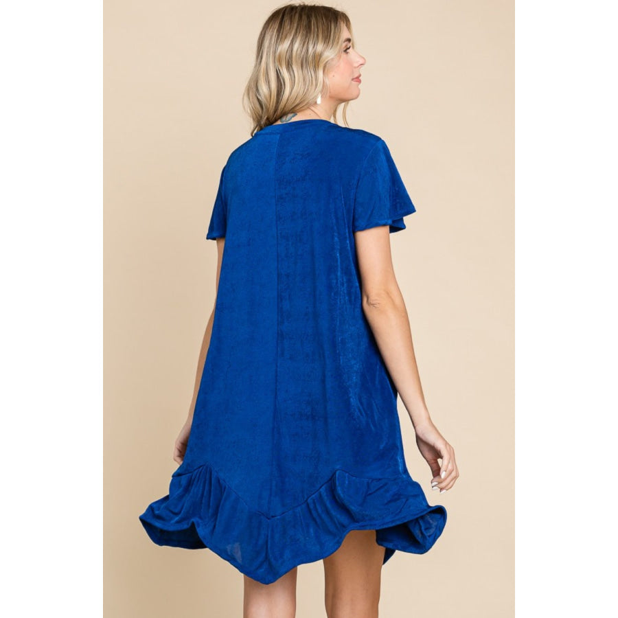 Culture Code Full Size Short Sleeve Ruffled Asymmetric Hem Dress Apparel and Accessories