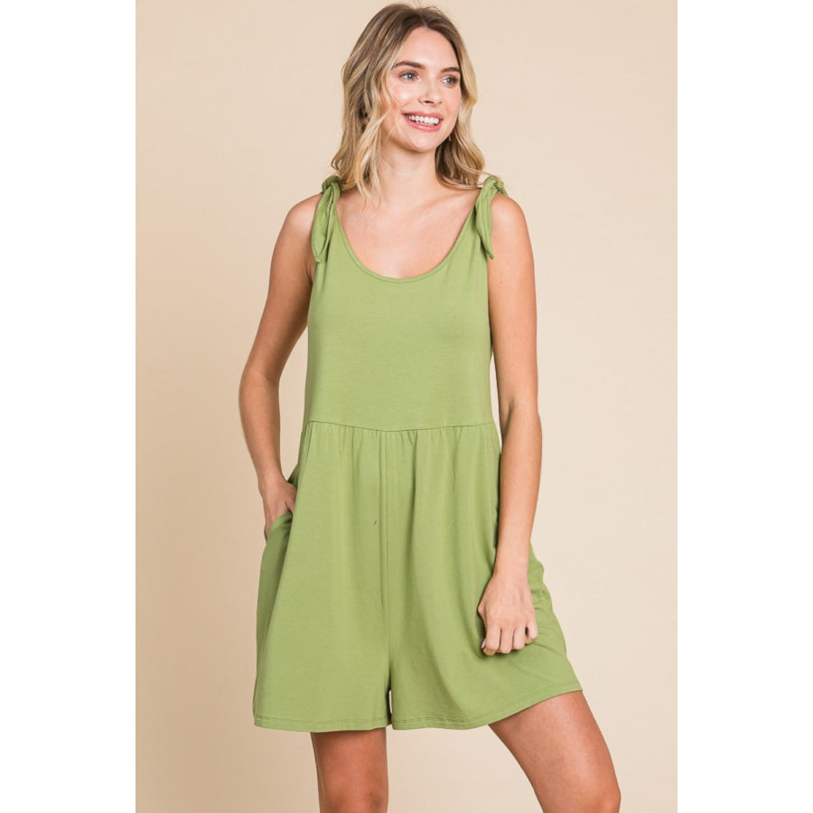 Culture Code Full Size Shoulder Knot Baggy Romper Happy Olive / S Apparel and Accessories