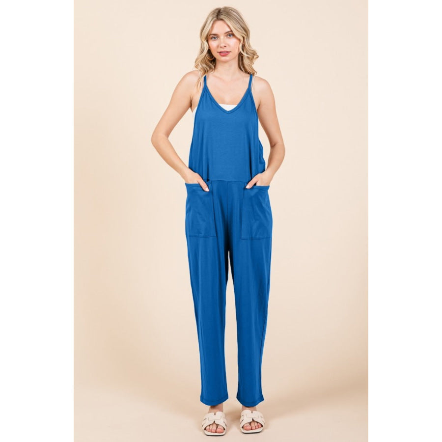 Culture Code Full Size Sleeveless Jumpsuit with Pockets Azula Blue / S Apparel and Accessories