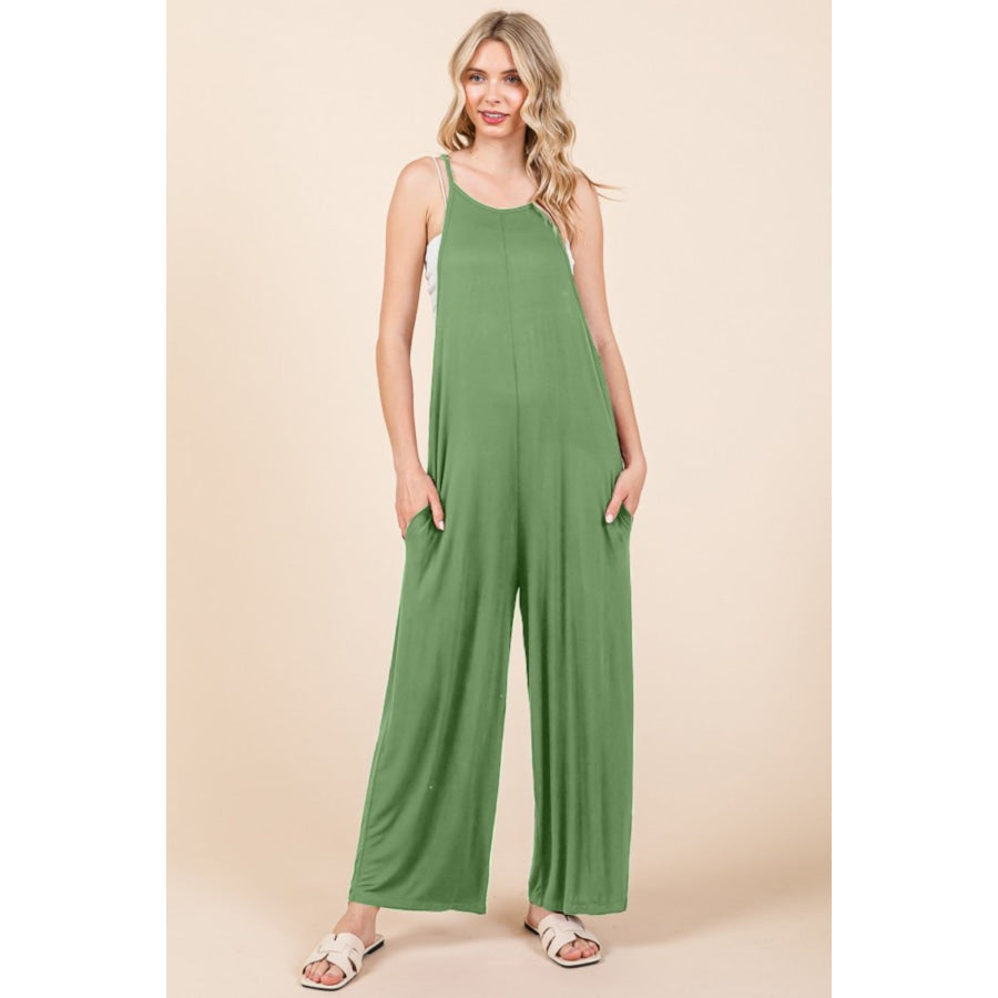 Culture Code Full Size Sleeveless Wide Leg Jumpsuit with Pockets Green Marble / S Apparel and Accessories