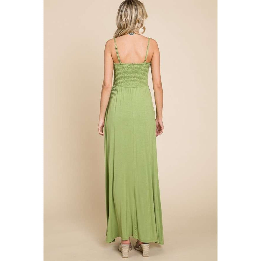 Culture Code Full Size Smocked Cami Maxi Dress with Pockets Happy Olive / S Apparel and Accessories