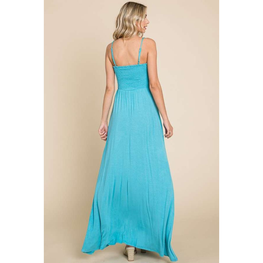 Culture Code Full Size Smocked Cami Maxi Dress with Pockets Pastel Teal / S Apparel and Accessories