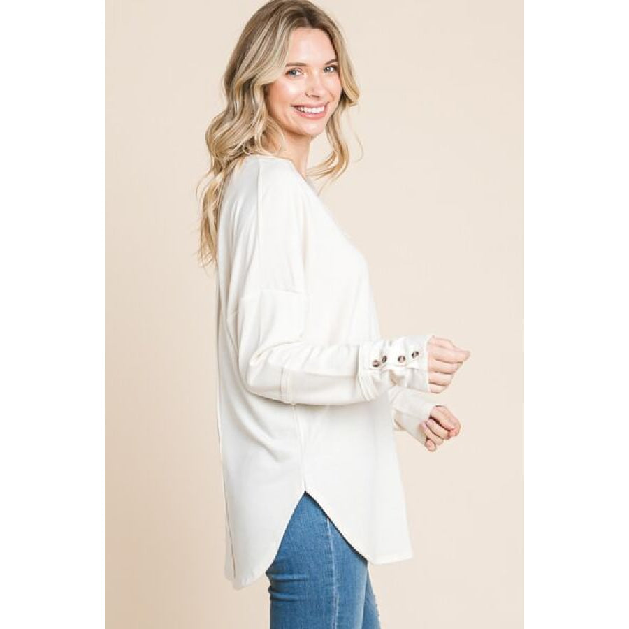 Culture Code Full Size V - Neck Dropped Shoulder Blouse ECRUCREAM / S Apparel and Accessories