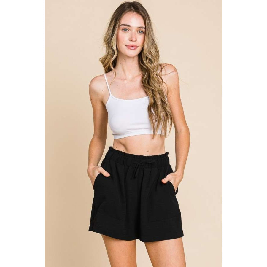 Culture Code High Waist Paper bag Shorts BLACK / S Apparel and Accessories