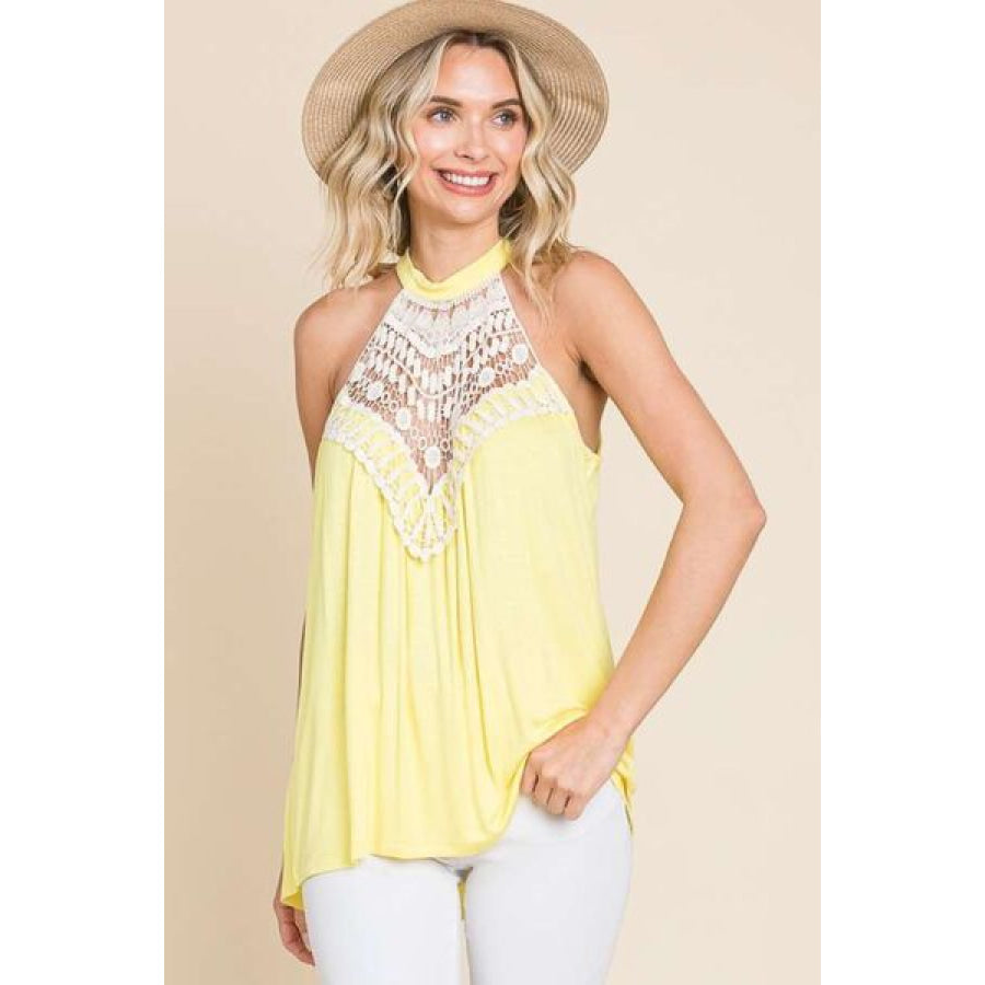 Culture Code Lace Panel Sleeveless Round Neck Top YELLOWMOUSSE / S Apparel and Accessories