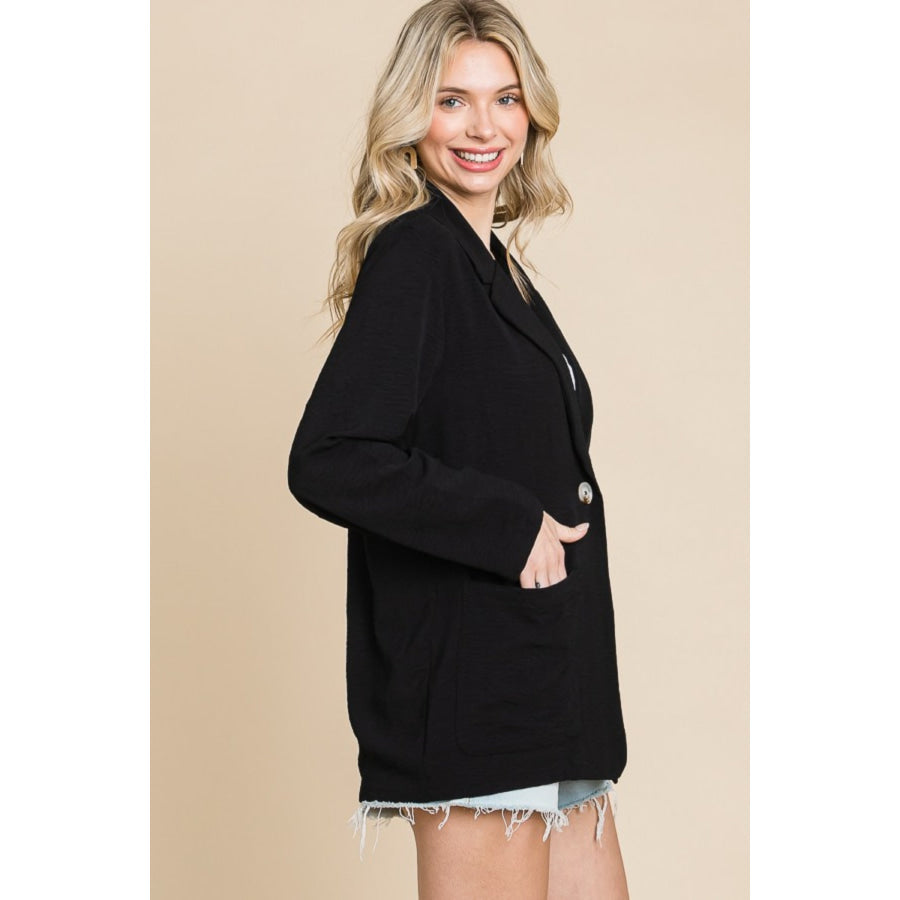 Culture Code One Button Long Sleeve Blazer with Pockets Apparel and Accessories