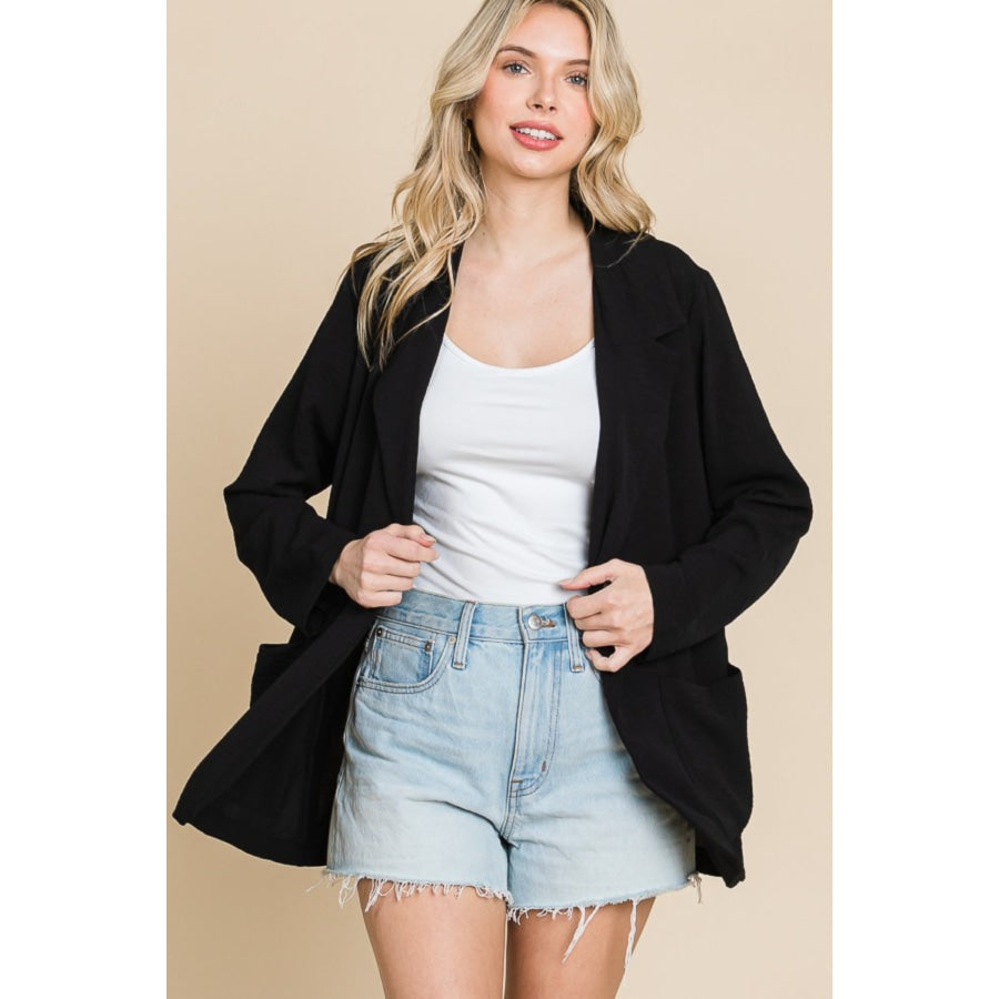 Culture Code One Button Long Sleeve Blazer with Pockets Black / S Apparel and Accessories