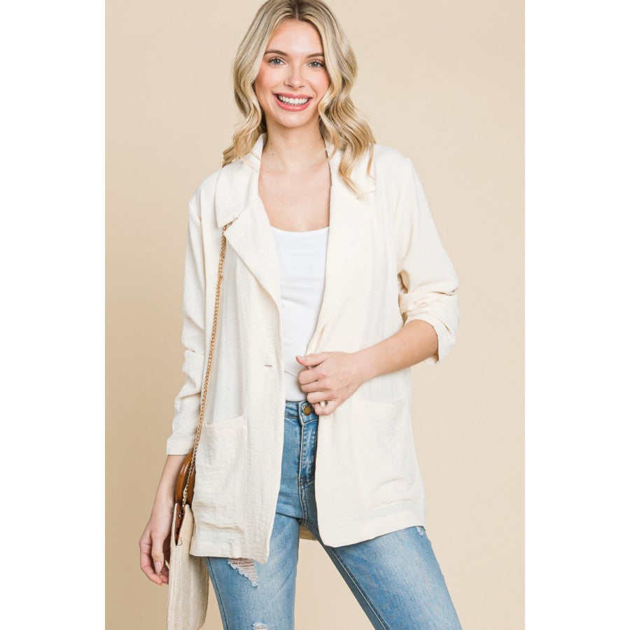 Culture Code One Button Long Sleeve Blazer with Pockets New Ivory / S Apparel and Accessories