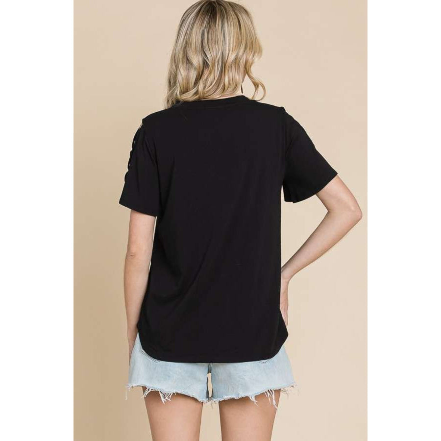 Culture Code Round Neck Crisscross Short Sleeve T - Shirt Black / S Apparel and Accessories
