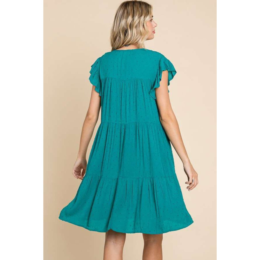 Culture Code Ruffle Cap Sleeve Tiered Dress Lotus Green / S Apparel and Accessories