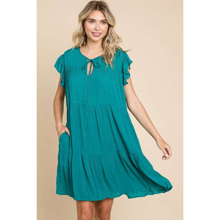 Culture Code Ruffle Cap Sleeve Tiered Dress Lotus Green / S Apparel and Accessories