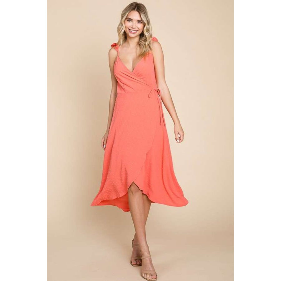 Culture Code Ruffle Detail Surplice Wrap Slip Dress Sugar Coral / S Apparel and Accessories