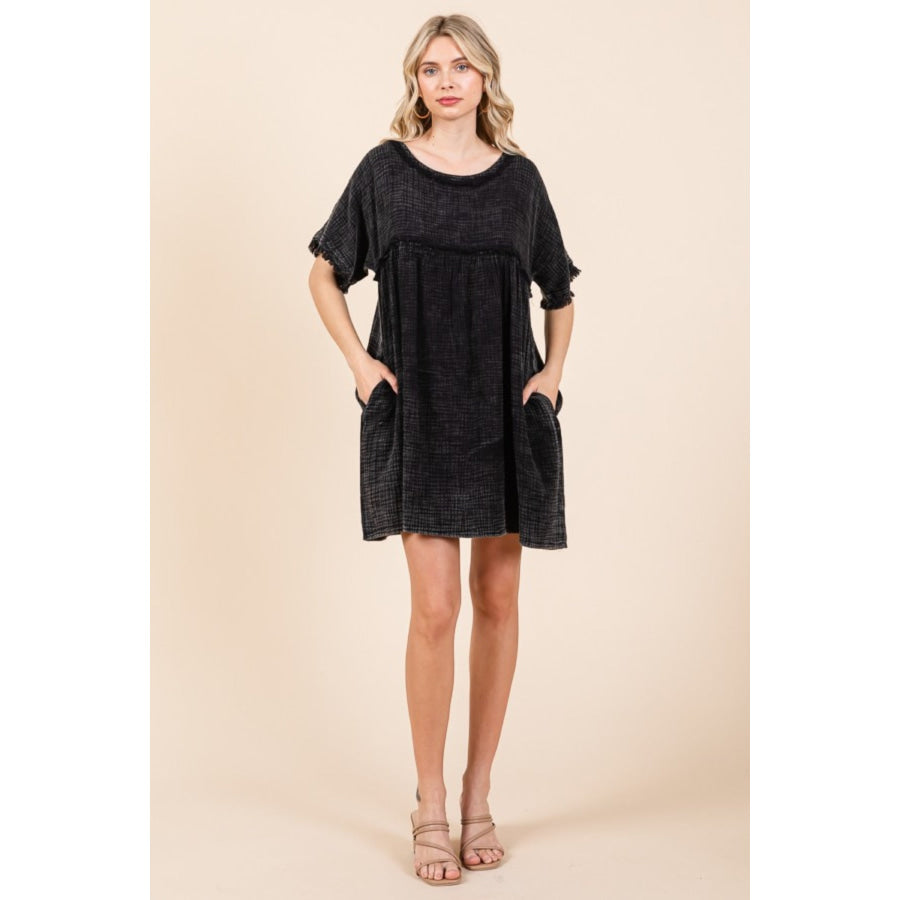 Culture Code Short Sleeve Babydoll Texture Dress with Pockets Apparel and Accessories