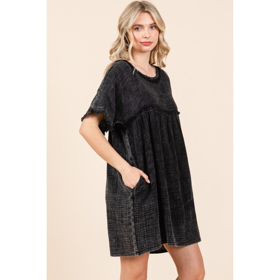 Culture Code Short Sleeve Babydoll Texture Dress with Pockets Apparel and Accessories