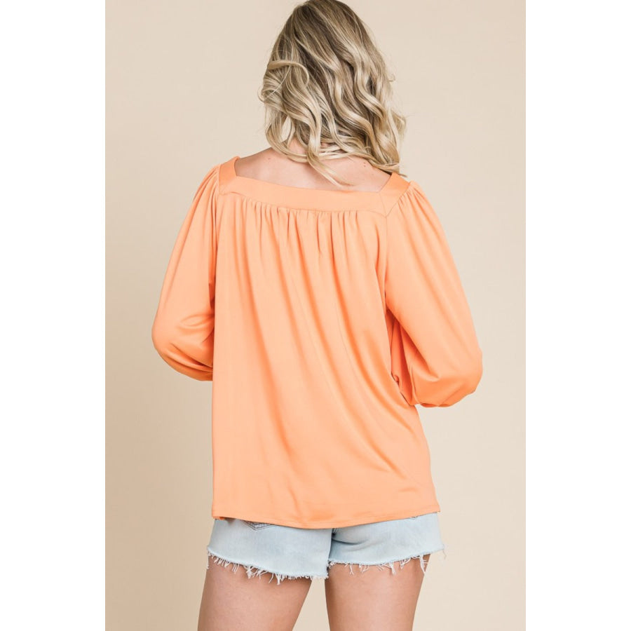 Culture Code Square Neck Puff Sleeve Top Salmon / S Apparel and Accessories